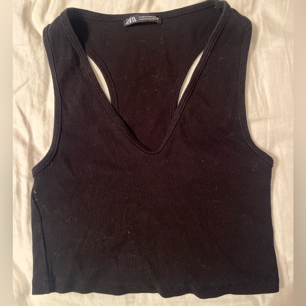 black zara V neck crop top size Small